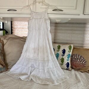 Cat & Jack Tiered Dress Girls‎ Size 6 /6X White Long Cotton Eyelet Embroidered